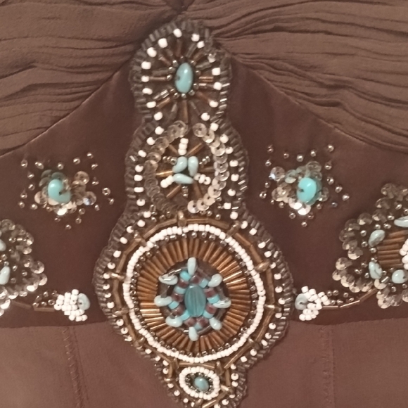 Elegant Brown Sue Wong 100% Silk Halter Dress - Picture 5 of 16